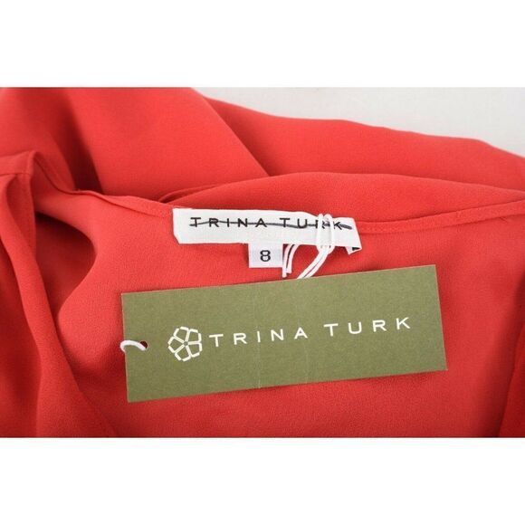Trina Turk Womens Bijou Dress Sz 8 Red Knee Length Gathered Front Sash Party NWT - Picture 7 of 8